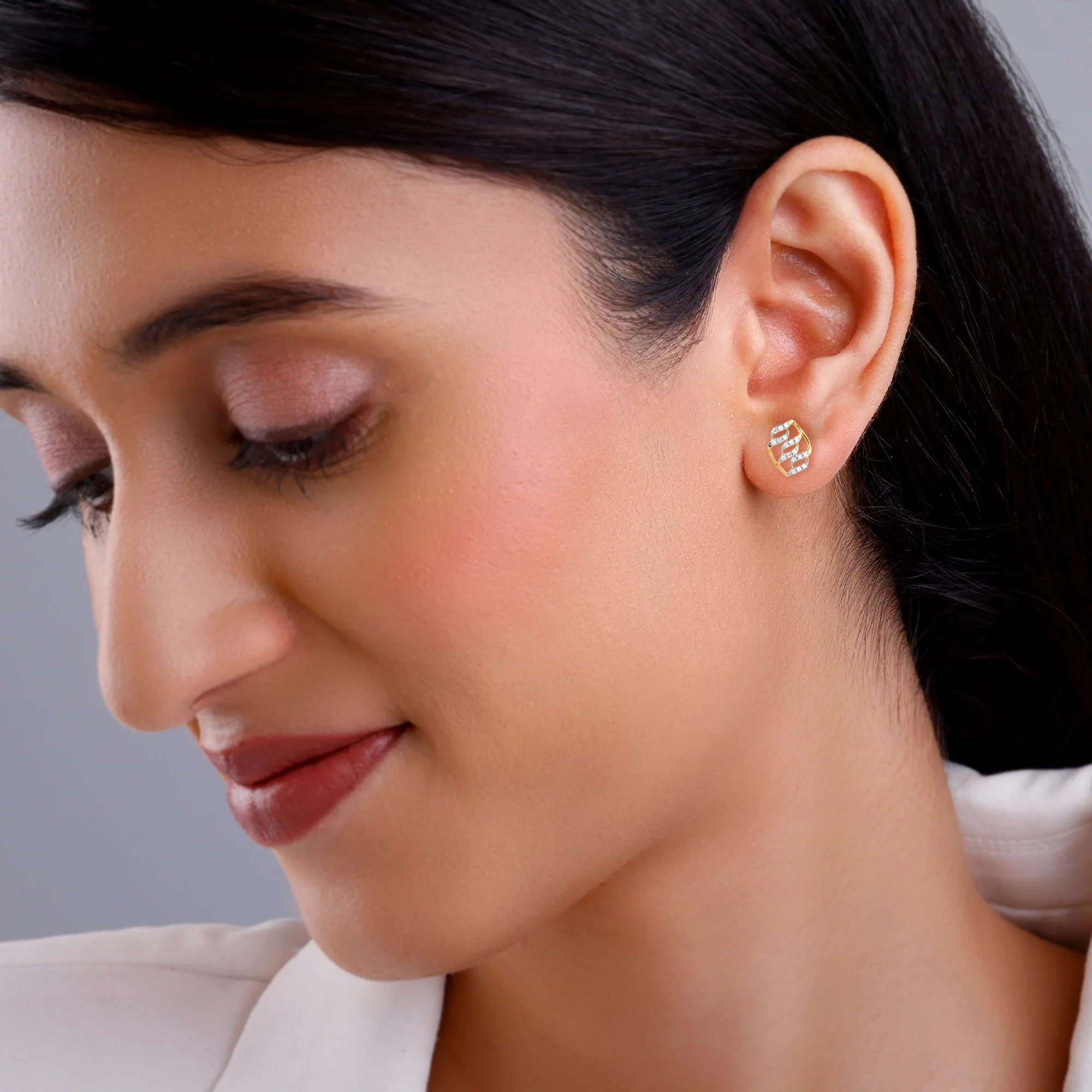 Gold Glam Lab Grown Diamond Stud Earrings - Image 3